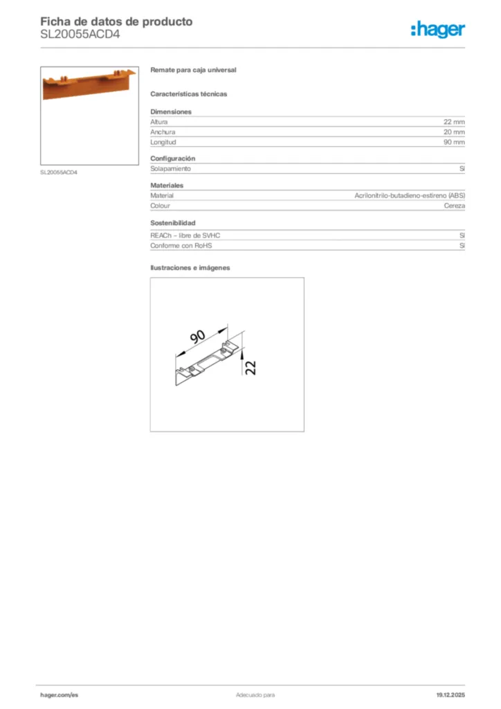Imagen Hager Ficha de datos de producto SL20055ACD4 | Hager España