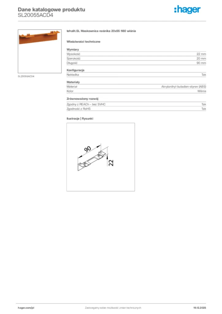 Zdjęcie Hager Karta katalogowa SL20055ACD4 | Hager Polska