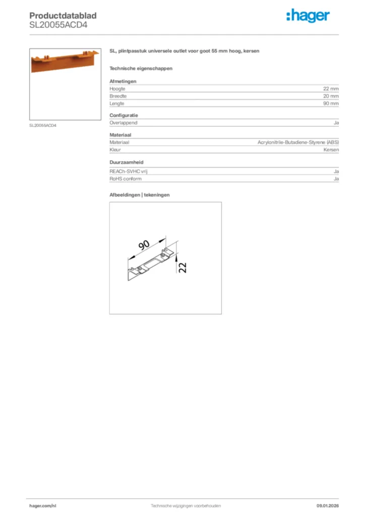 Afbeelding Hager Productdatablad SL20055ACD4 | Hager Nederland