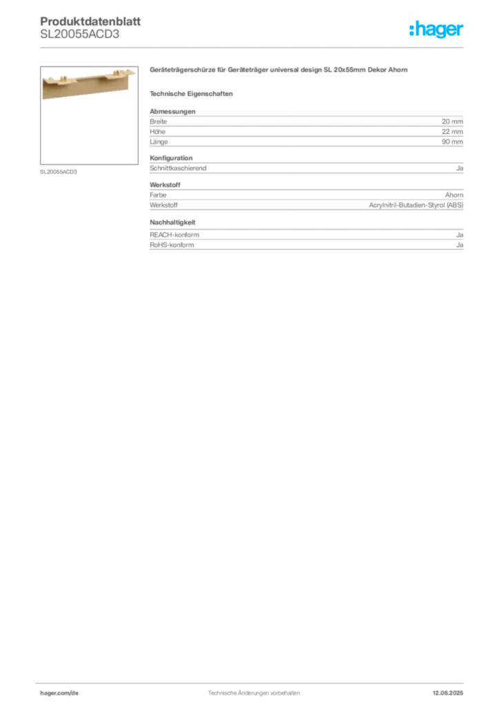 Hager Produktdatenblatt SL20055ACD3