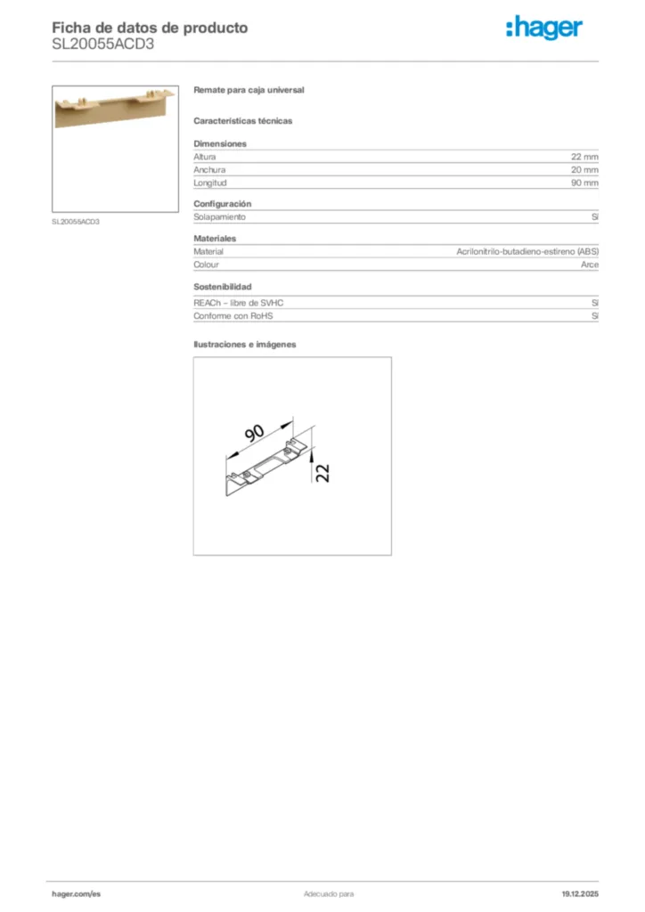 Imagen Hager Ficha de datos de producto SL20055ACD3 | Hager España