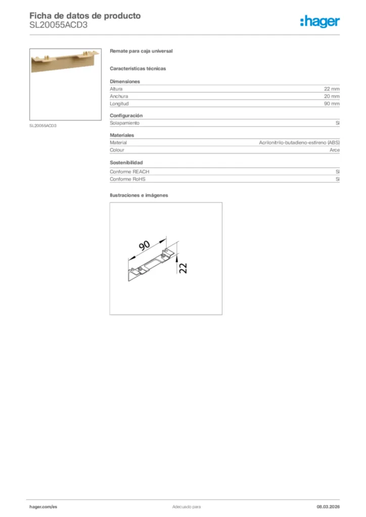 Imagen Hager Ficha de datos de producto SL20055ACD3 | Hager España