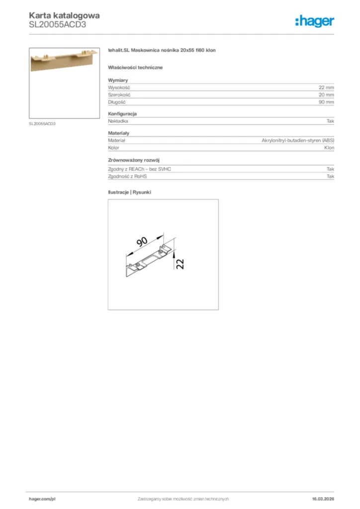 Zdjęcie Hager Karta katalogowa SL20055ACD3 | Hager Polska