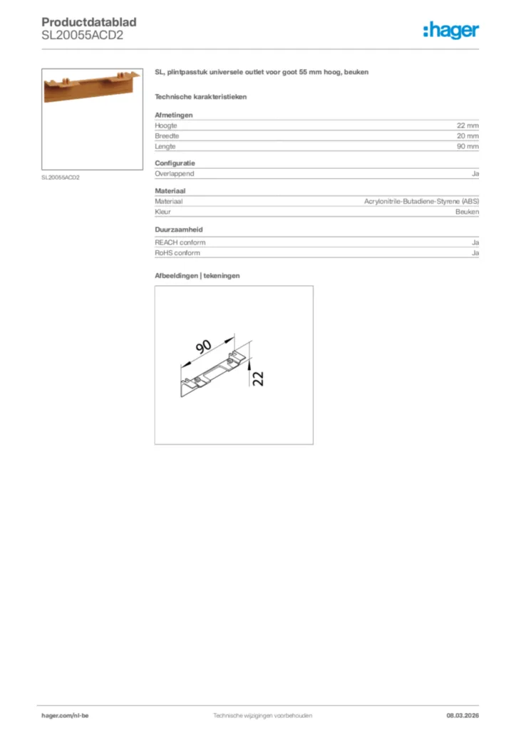 Afbeelding Hager Productdatablad SL20055ACD2 | Hager Belgium