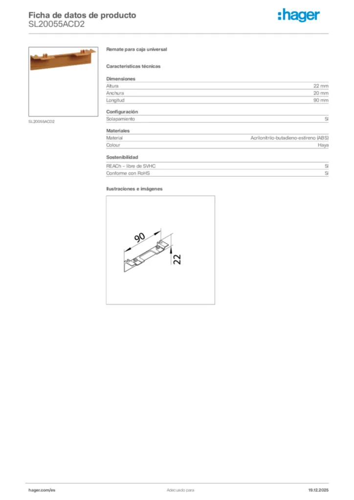 Imagen Hager Ficha de datos de producto SL20055ACD2 | Hager España