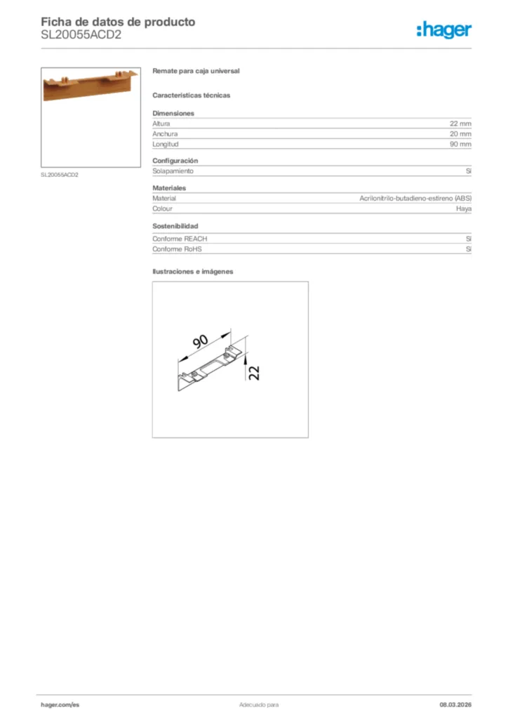 Imagen Hager Ficha de datos de producto SL20055ACD2 | Hager España
