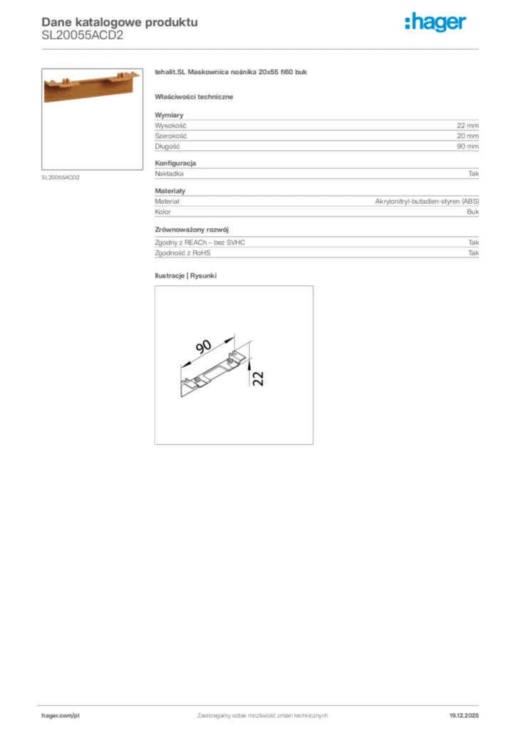 Zdjęcie Hager Karta katalogowa SL20055ACD2 | Hager Polska