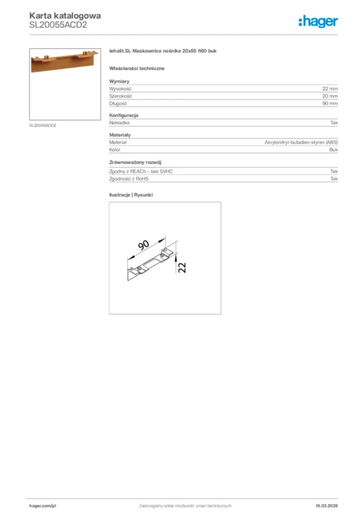 Zdjęcie Hager Karta katalogowa SL20055ACD2 | Hager Polska