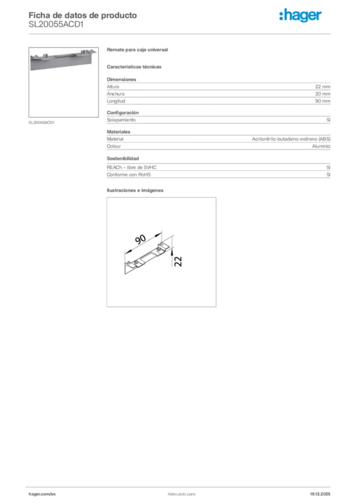 Imagen Hager Ficha de datos de producto SL20055ACD1 | Hager España