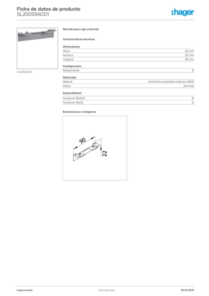 Imagen Hager Ficha de datos de producto SL20055ACD1 | Hager España