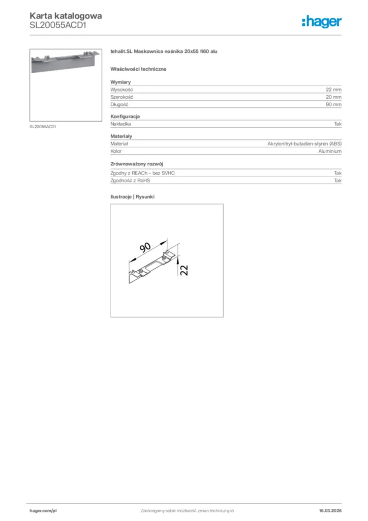 Zdjęcie Hager Karta katalogowa SL20055ACD1 | Hager Polska