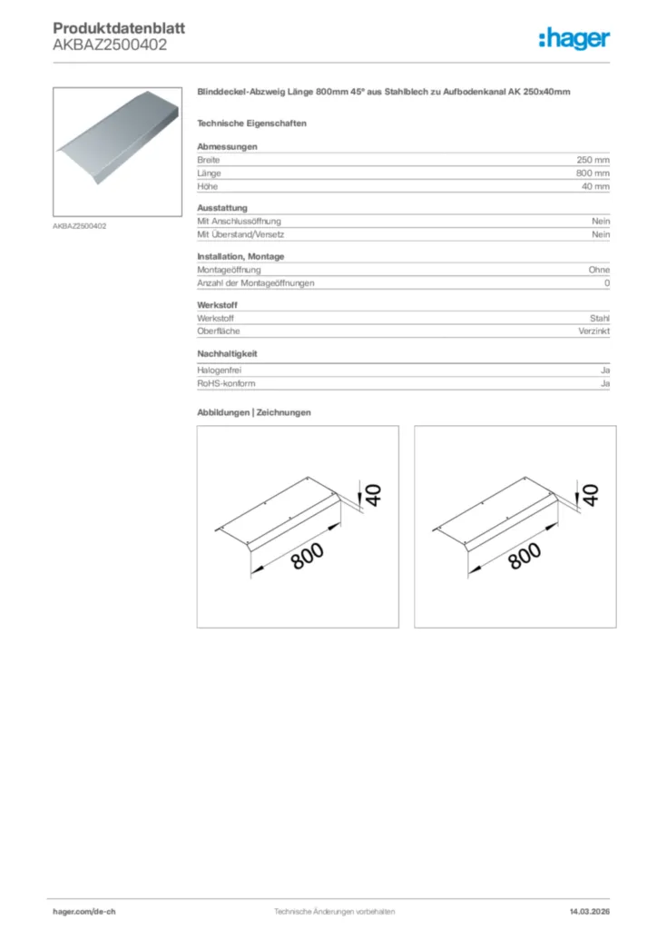 Bild Hager Produktdatenblatt AKBAZ2500402 | Hager Schweiz