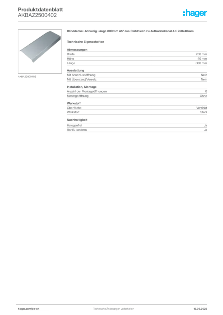Bild Hager Produktdatenblatt AKBAZ2500402 | Hager Schweiz
