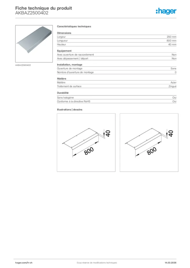 Image Hager Fiche technique du produit AKBAZ2500402 | Hager Suisse