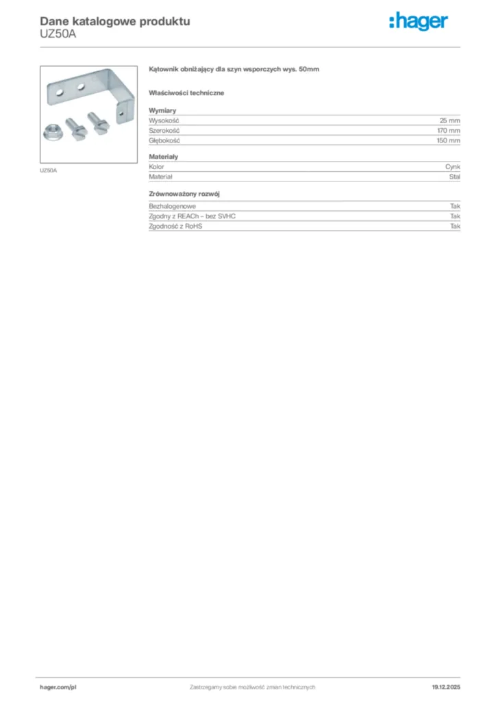 Zdjęcie Hager Karta katalogowa UZ50A | Hager Polska