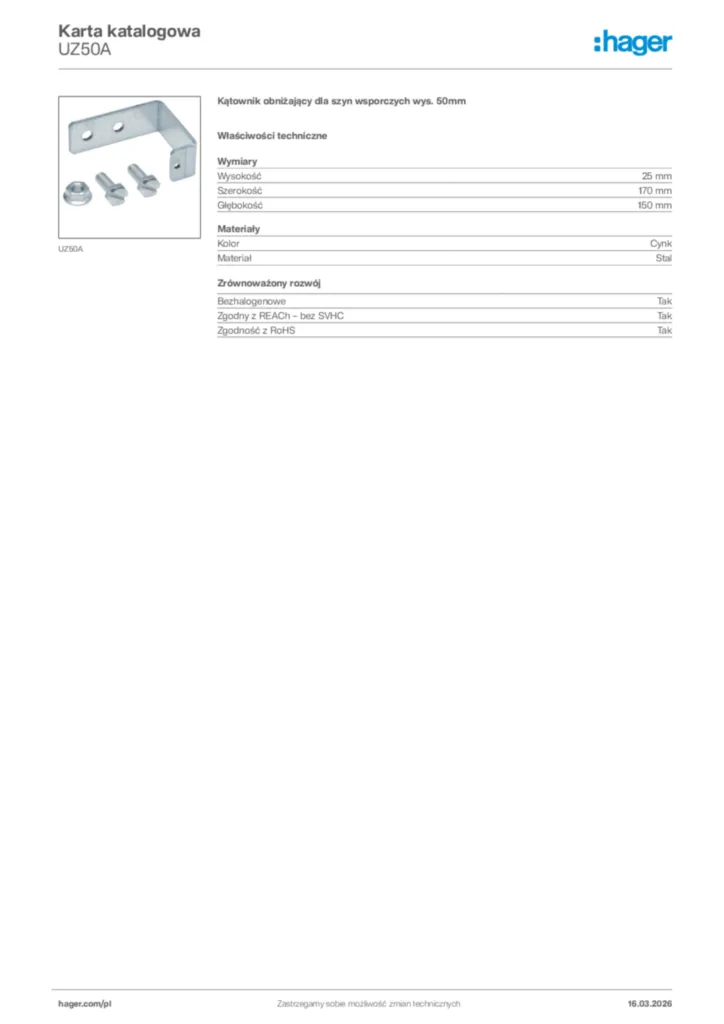 Zdjęcie Hager Karta katalogowa UZ50A | Hager Polska