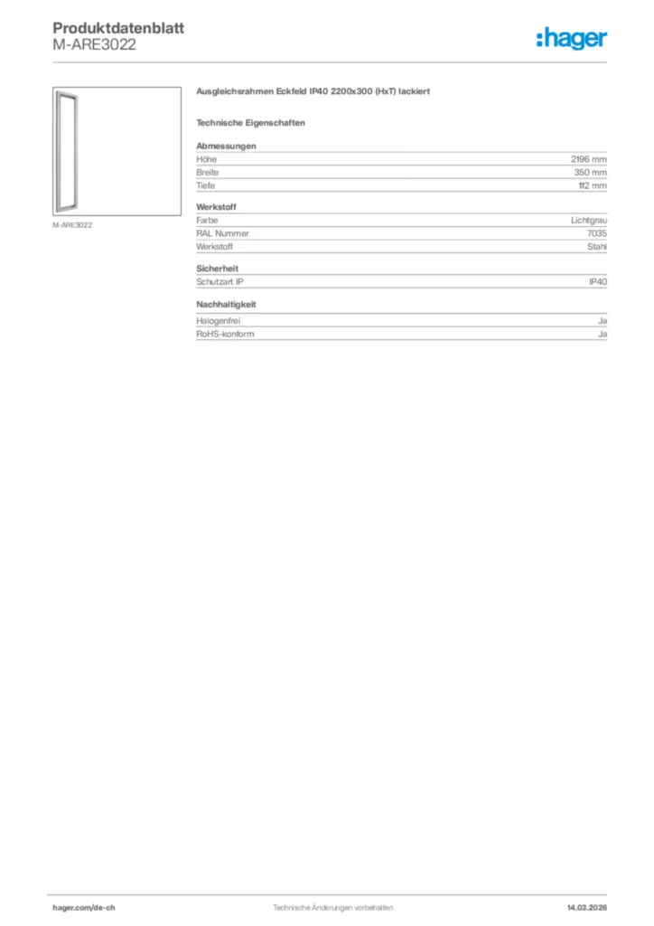 Bild Hager Produktdatenblatt M-ARE3022 | Hager Schweiz