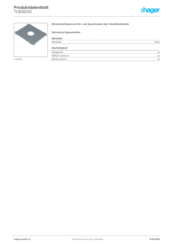 Bild Hager Produktdatenblatt TUSS000 | Hager Schweiz