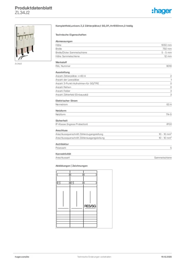 Bild Hager Produktdatenblatt ZL34J2 | Hager Deutschland