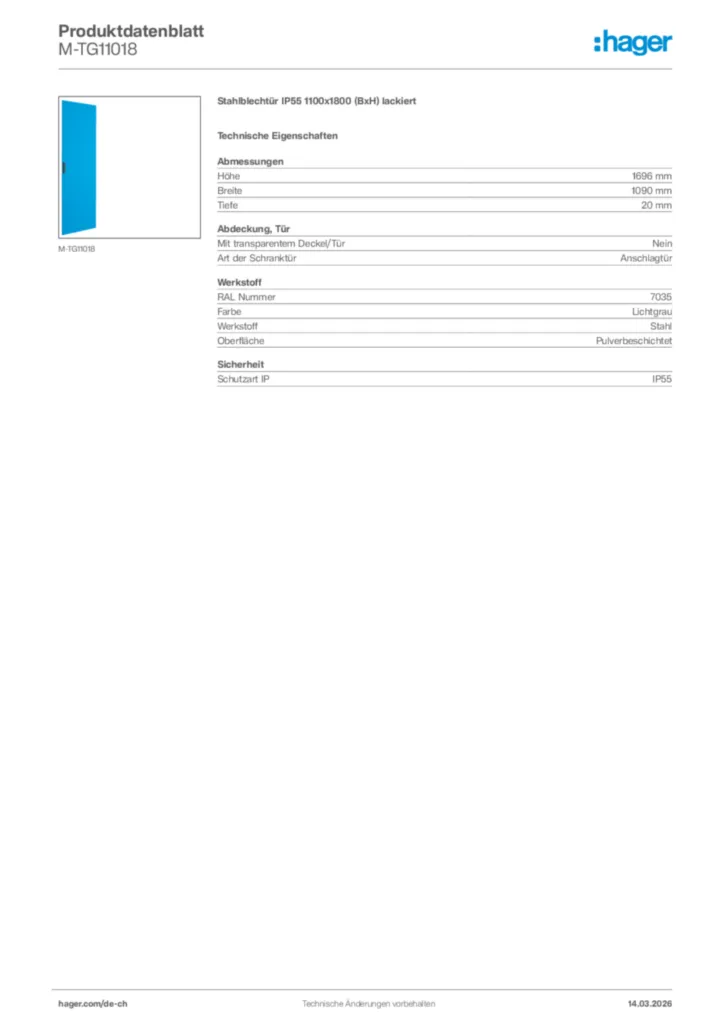 Bild Hager Produktdatenblatt M-TG11018 | Hager Schweiz