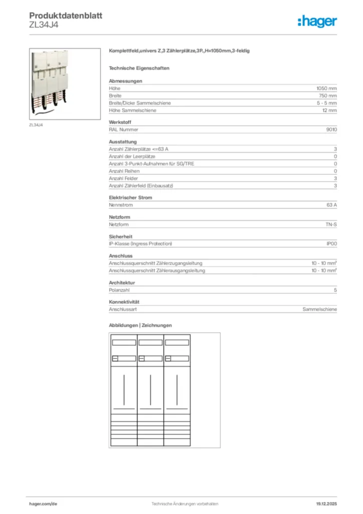 Bild Hager Produktdatenblatt ZL34J4 | Hager Deutschland