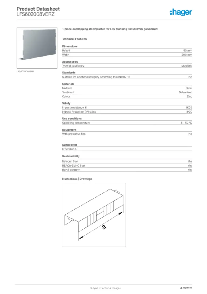 Image Hager Product data sheet LFS602008VERZ  | Hager Africa
