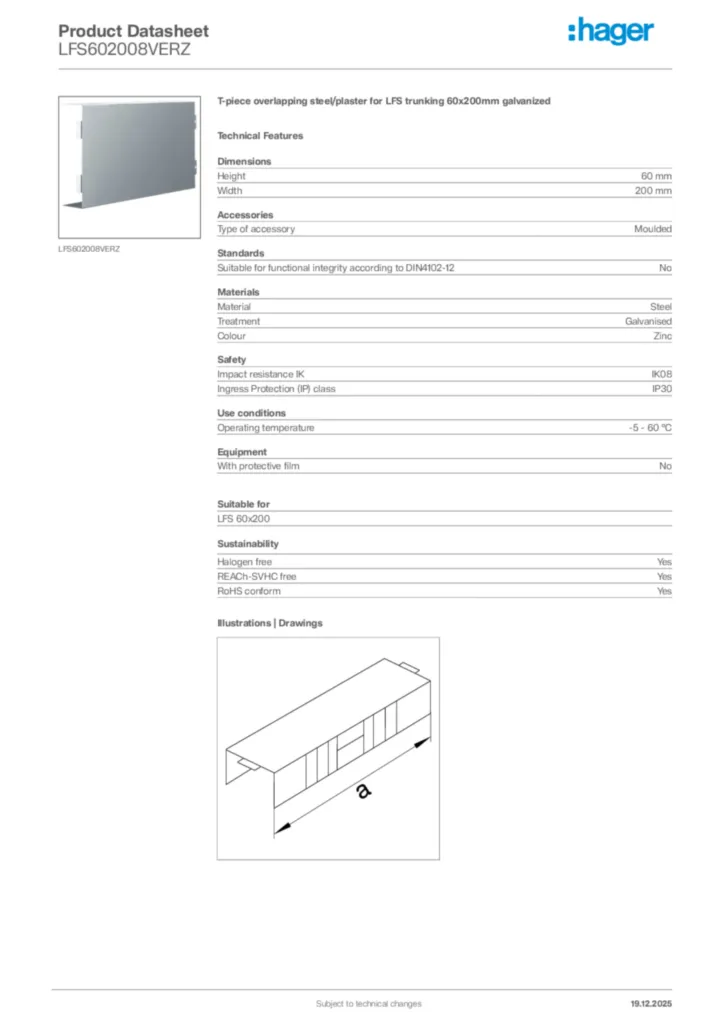Image Hager Product data sheet LFS602008VERZ  | Hager Africa