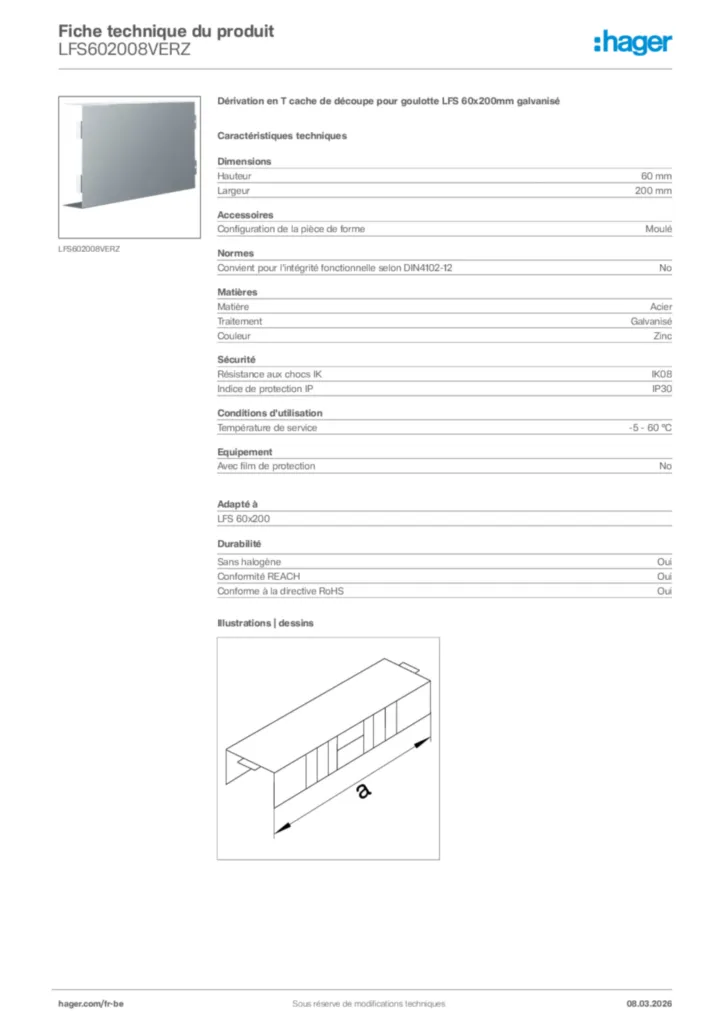 Image Hager Fiche technique du produit LFS602008VERZ | Hager Belgique