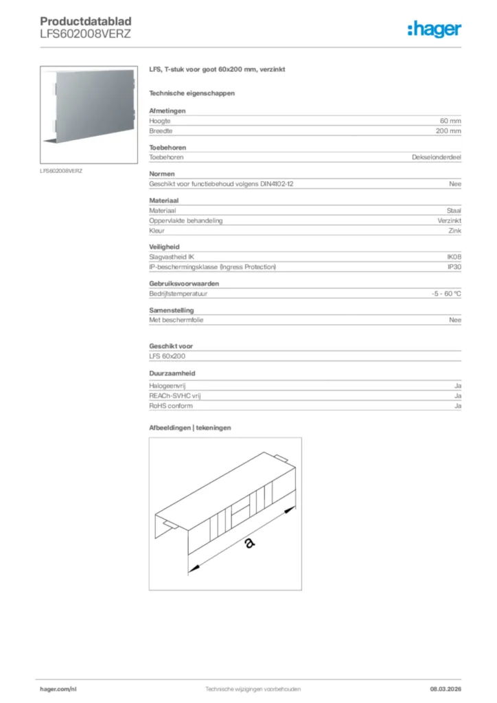 Afbeelding Hager Productdatablad LFS602008VERZ | Hager Nederland