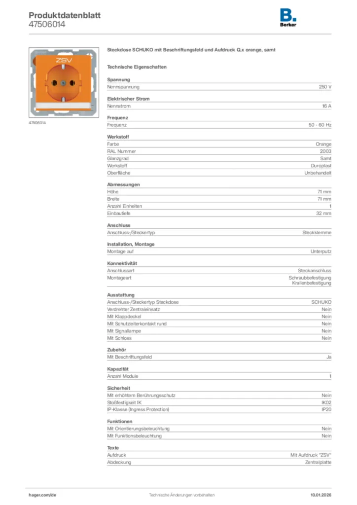 Berker Produktdatenblatt 47506014