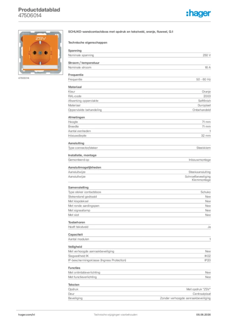 Afbeelding Hager Productdatablad 47506014 | Hager Nederland