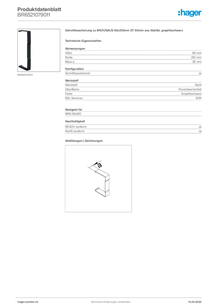Bild Hager Produktdatenblatt BR6521079011 | Hager Schweiz