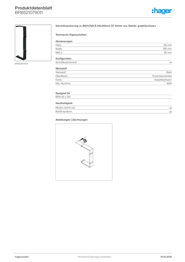 Bild Hager Produktdatenblatt BR6521079011 | Hager Deutschland