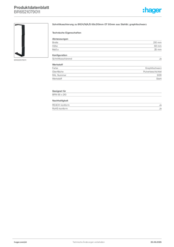 Bild Hager Produktdatenblatt BR6521079011 | Hager Deutschland