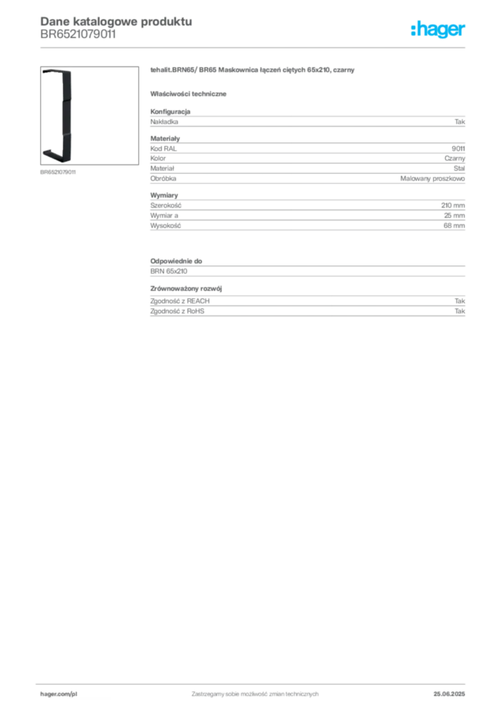 Zdjęcie Hager Karta katalogowa BR6521079011 | Hager Polska