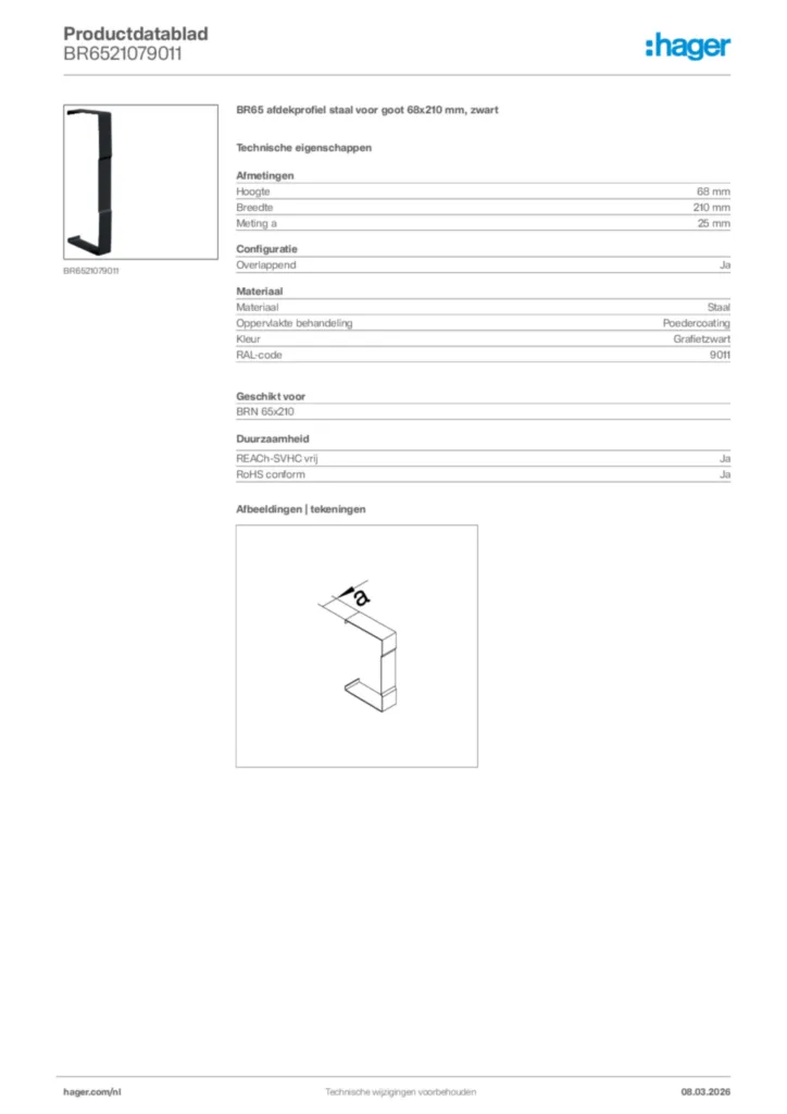 Afbeelding Hager Productdatablad BR6521079011 | Hager Nederland