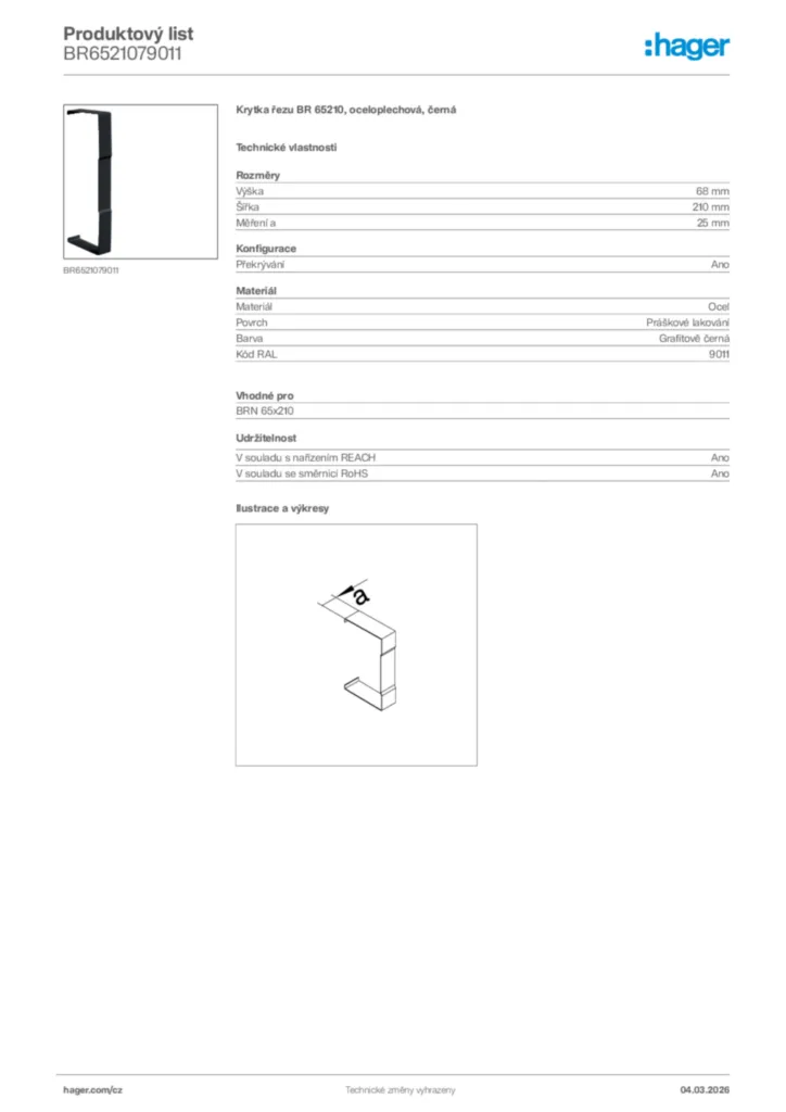 Obrázek Hager Product data sheet BR6521079011 | Hager