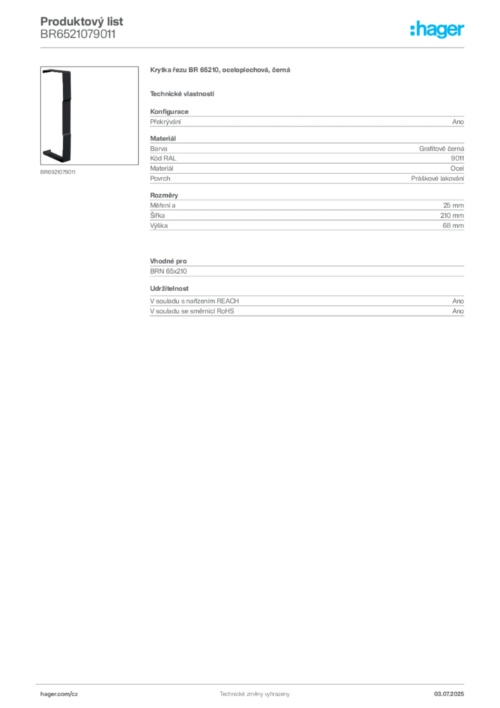 Obrázek Hager Produktový list BR6521079011 | Hager