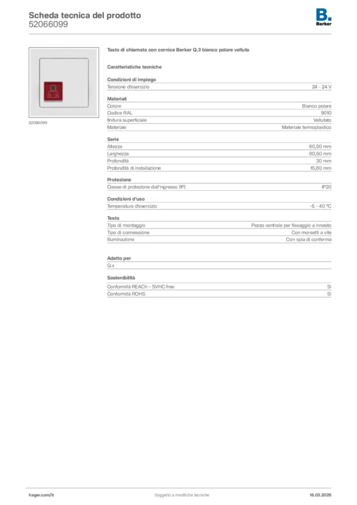 Immagine Berker Scheda tecnica del prodotto 52066099 | Hager Italia
