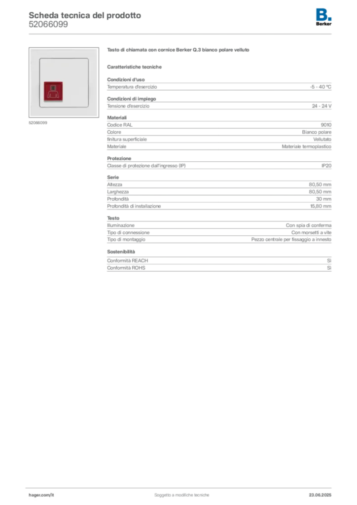 Immagine Berker Scheda tecnica del prodotto 52066099 | Hager Italia