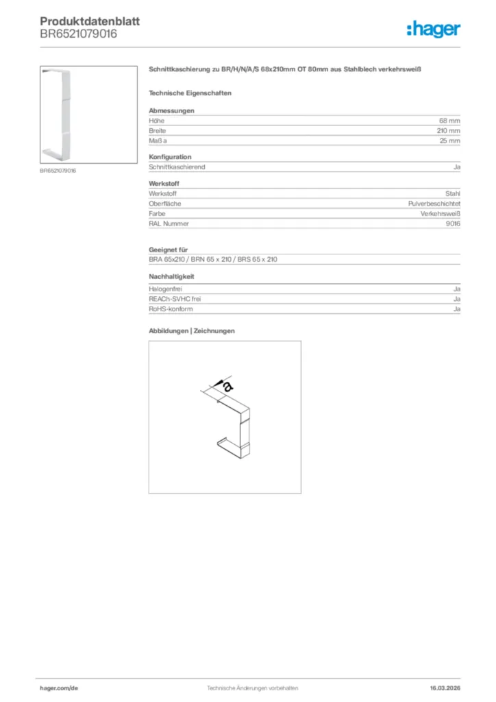 Bild Hager Produktdatenblatt BR6521079016 | Hager Deutschland