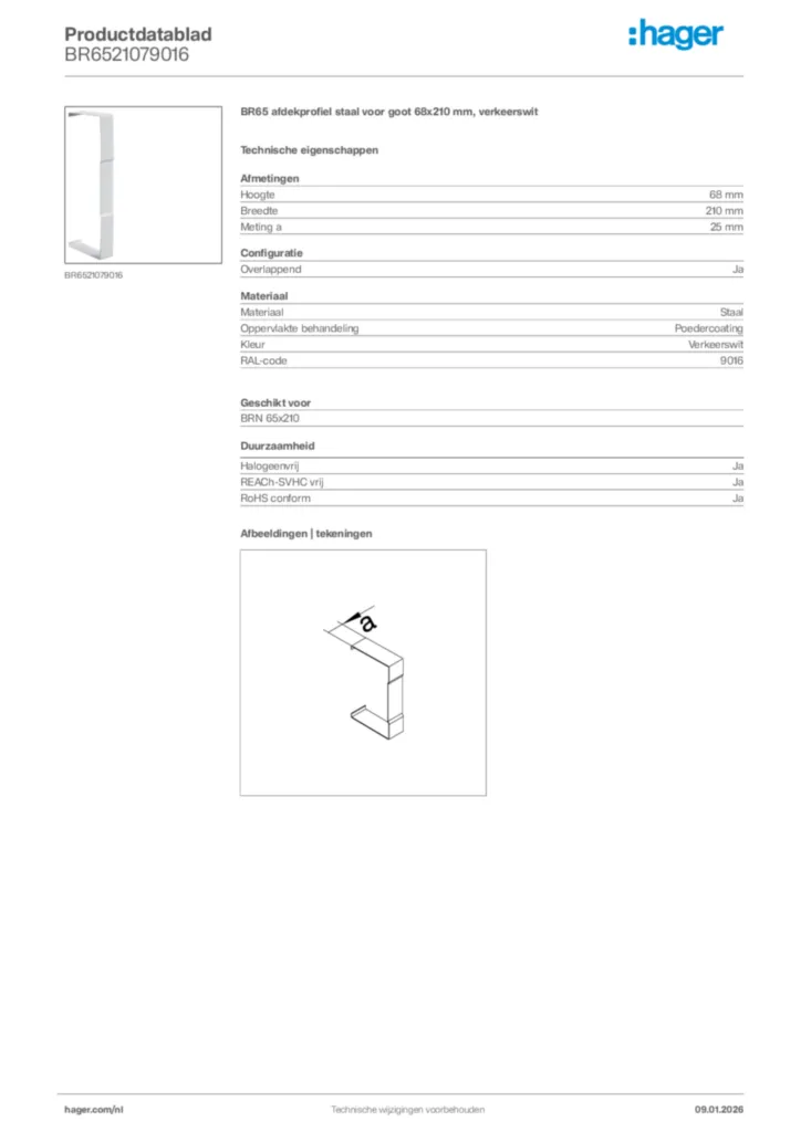 Afbeelding Hager Productdatablad BR6521079016 | Hager Nederland
