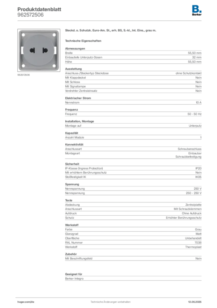 Berker Produktdatenblatt 962572506
