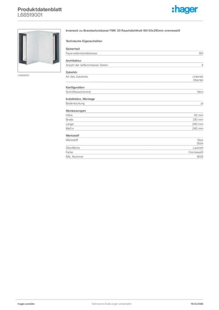 Bild Hager Produktdatenblatt L68519001 | Hager Deutschland