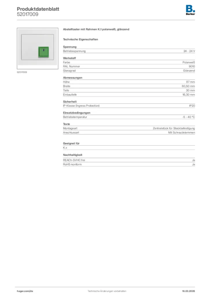 Bild Berker Produktdatenblatt 52017009 | Hager Deutschland