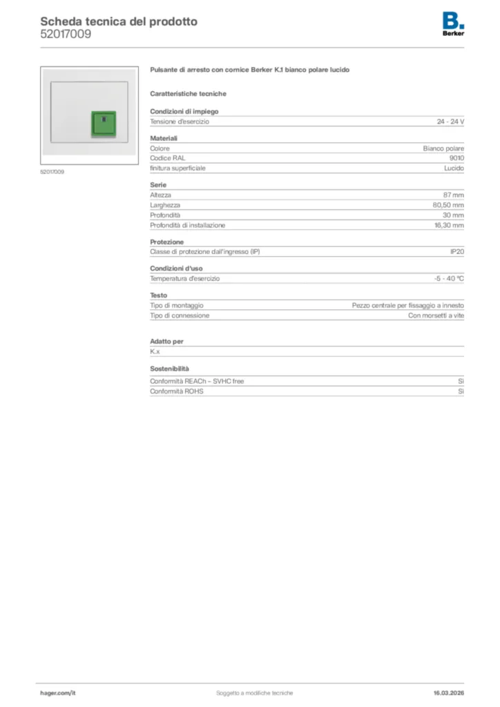 Immagine Berker Scheda tecnica del prodotto 52017009 | Hager Italia
