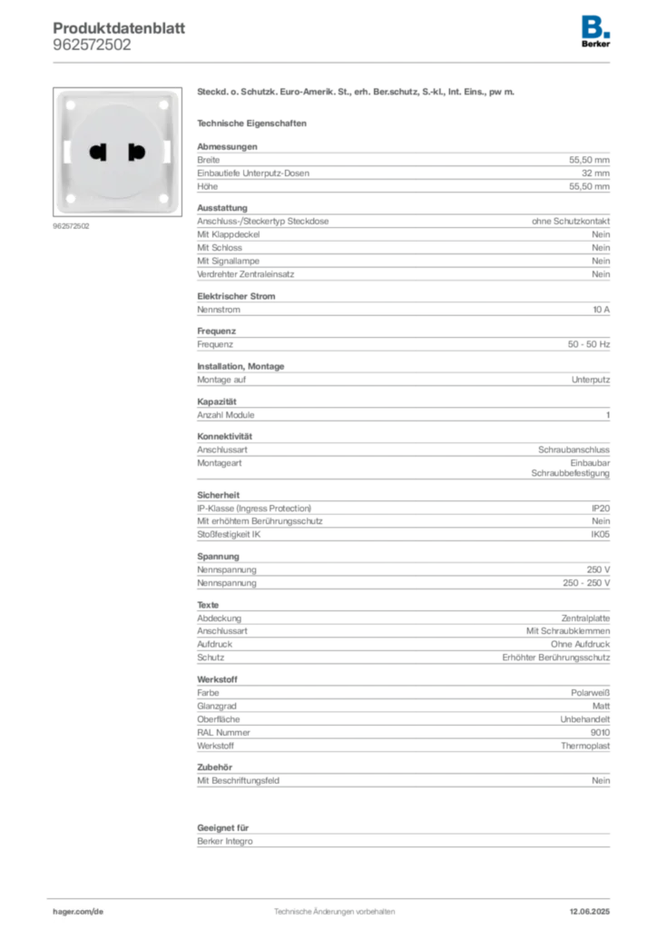 Berker Produktdatenblatt 962572502