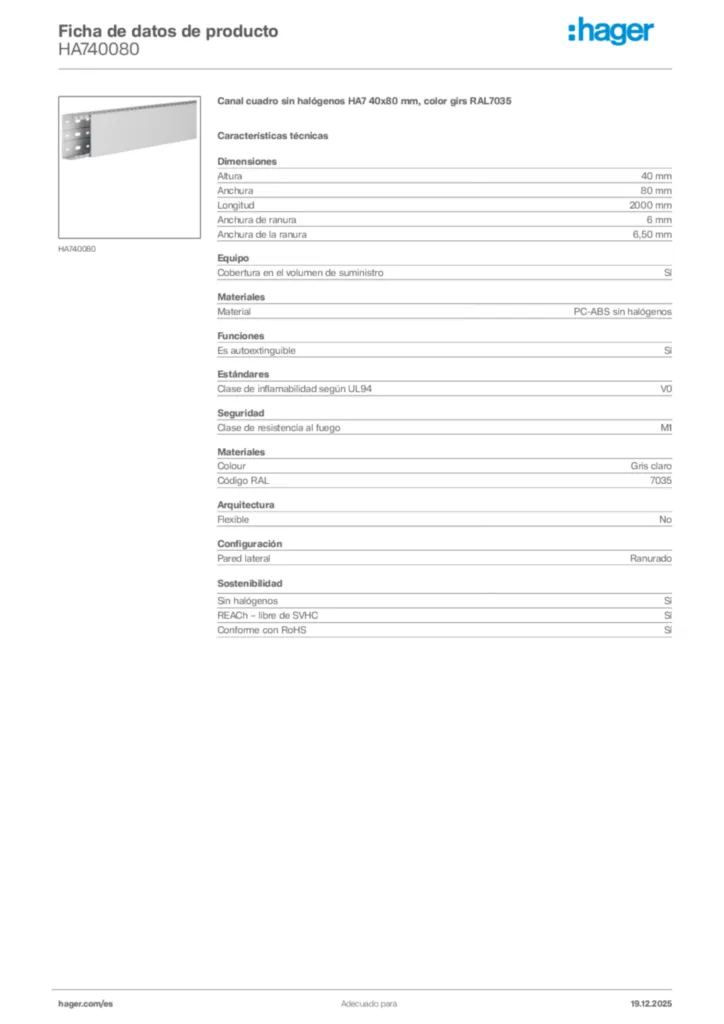 Imagen Hager Ficha de datos de producto HA740080 | Hager España