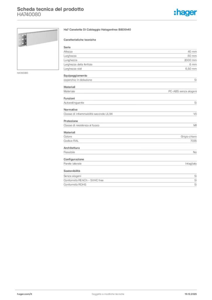 Immagine Hager Scheda tecnica del prodotto HA740080 | Hager Italia
