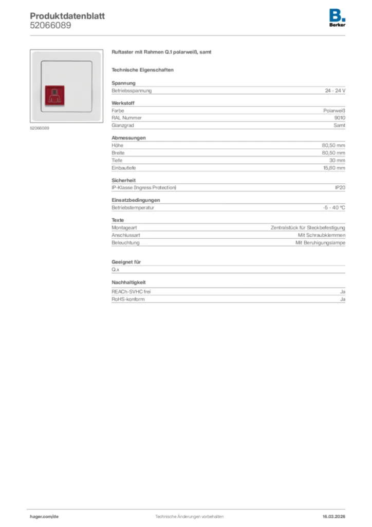 Bild Berker Produktdatenblatt 52066089 | Hager Deutschland